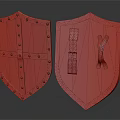 Medieval Shields Featuring Red White Design Eagle Emblem Wooden Leather Straps And Metal Rivets