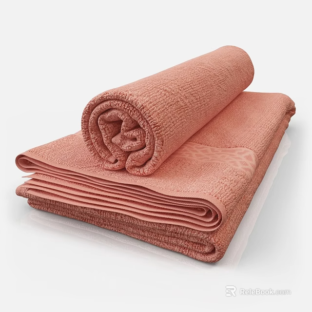 Soft Pink Cotton Bath Towels Folded And Rolled For Home Bathroom Use 3d model 
