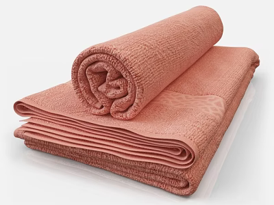 Soft Pink Cotton Bath Towels Folded And Rolled For Home Bathroom Use 3d model