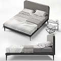 Modern Double Bed With Neutral Bedding Side Table And Geometric Stool 3d model