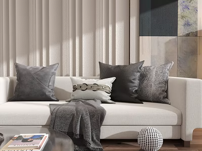 Modern Textured Gray Black And White Decorative Pillows On Sofa Living Room 3d model