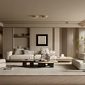Modern Living Room With Neutral Tones Sofas Armchair And Decor 3d model