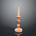 Ornate Copper Candlestick With White Taper Candle And Carved Base
