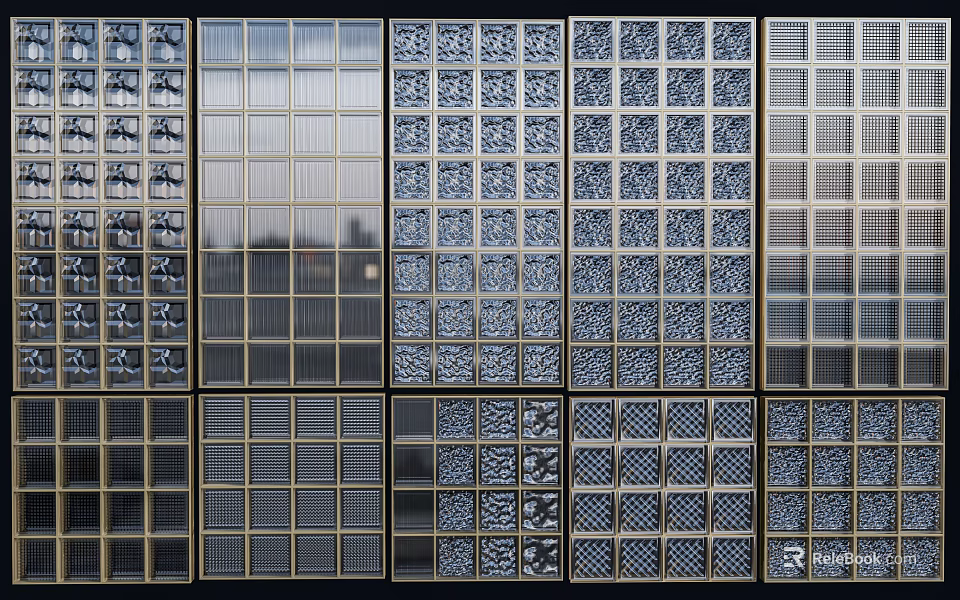 Decorative Glass Room Dividers With Various Patterns And Grid Designs For Interior 3d model