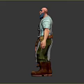 Cartoon Craftsman With Blue Beard Green Shirt White Apron Arm Guards Tool Belt Brown Boots
