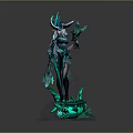 Fantasy Woman In Elaborate Outfit With Magic Staff And Green Energy Effects