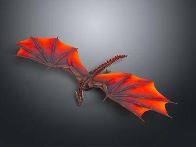 Mythical Flying Dragon With Vibrant Red And Orange Wings In Flight 3d model