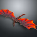 Mythical Flying Dragon With Vibrant Red And Orange Wings In Flight