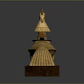 Golden Peacock Sculpture With Bell Head Tail And Wooden Base