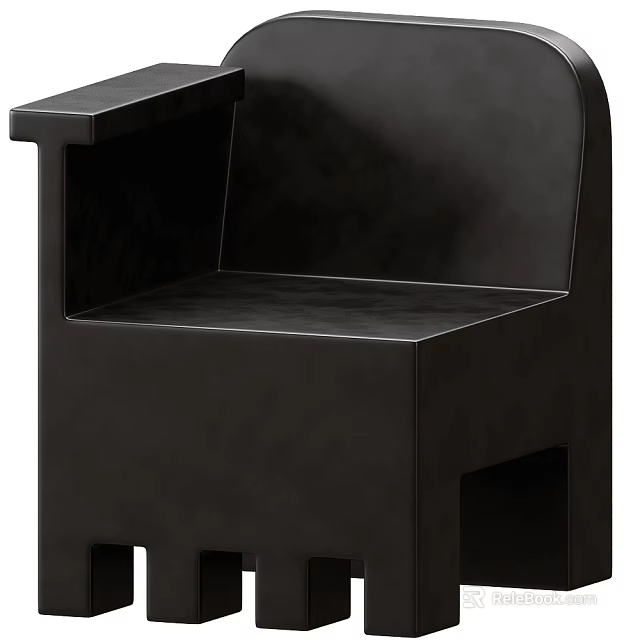 Stylish Black Modern Minimalist Leisure Chair Upholstered with Armrest for Living Room 3d model 