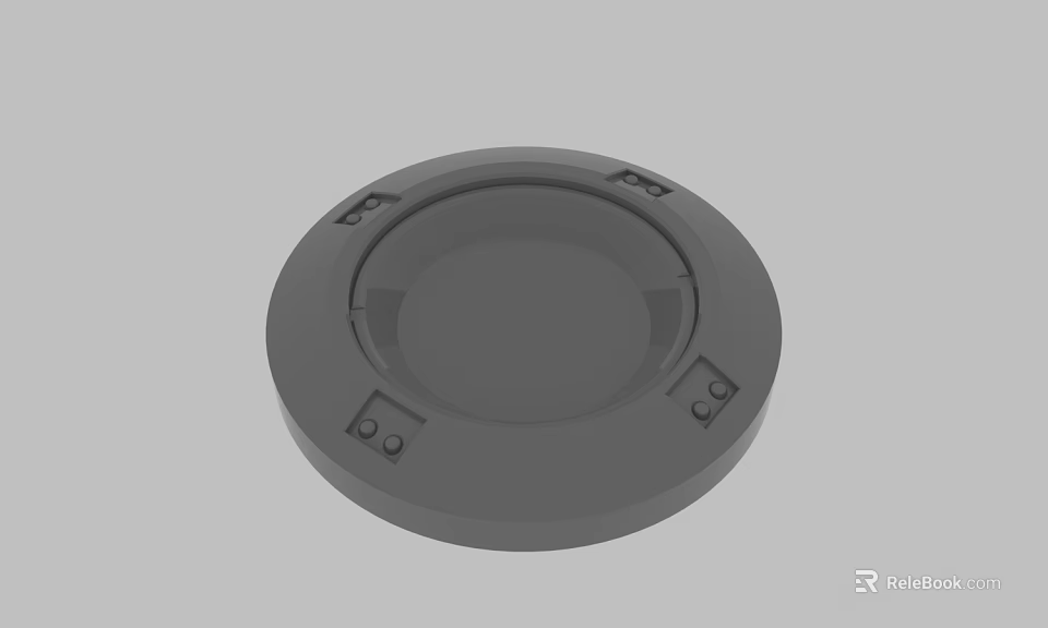 Gray Circular Industrial Part With Four Holes And Structural Design 3d model 
