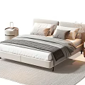 Minimalist Double Bed With Soft Pillows Cozy Blanket And Round Bedside Tables On Rug