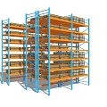 Industrial Multi Tier Storage Racks With Blue Frame And Orange Pallets For Warehouse Goods