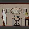 Vintage Room Corner Featuring Old Sewing Machine And Gramophone With Decorative Mirrors