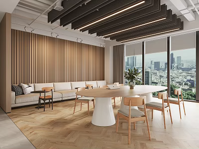 Modern Conference Room Interior Design With Round Meeting Table Sofa And Large Windows 3d model