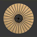 Wooden Round Fire Pit Table With Radiant Slats And Black Metal Legs Design