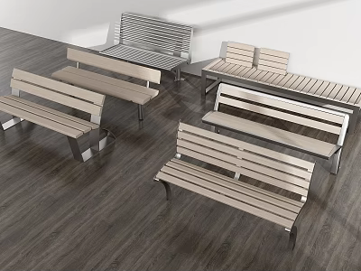 Outdoor Benches Featuring Wooden Slats And Metal Legs Modern Design For Gardens 3d model