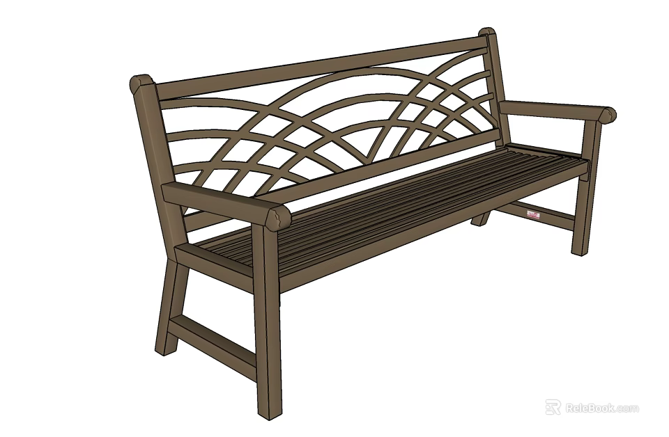 Wooden Outdoor Landscape Bench Featuring Curved Backrest And Intricate Design 3d model 