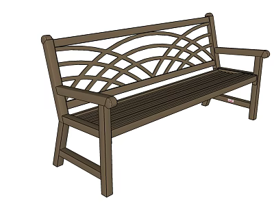Wooden Outdoor Landscape Bench Featuring Curved Backrest And Intricate Design 3d model