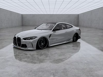 White Two Door Coupe Car In Modern Empty Indoor Space With Smooth Gray Concrete Floor 3d model