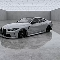 White Two Door Coupe Car In Modern Empty Indoor Space With Smooth Gray Concrete Floor