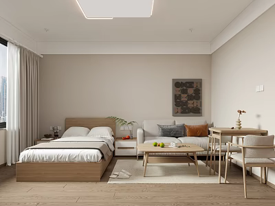 Minimalist Apartment Interior With Bed Sofa Coffee Table And Artwork 3d model