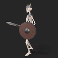 Mythical Skeleton Warrior Character In Horned Helmet With Armor Sword And Shield