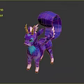 Fantasy Character Design Of Purple Blue Mythical Creature With Horns And Fluffy Tail