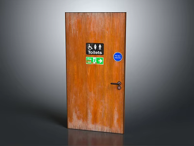Wooden Swing Door For Public Toilet With Accessible Signage And Indicators 3d model