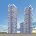 Tall Modern Residential Buildings With Glass Facades And Balconies Under Blue Sky