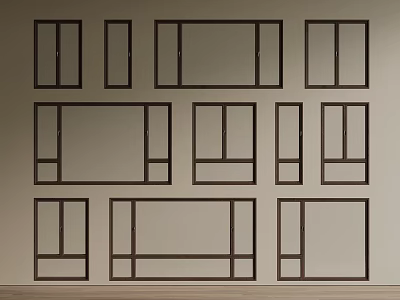 Various Black Framed Decorative Wall Panels Arranged In Grid Pattern Design 3d model