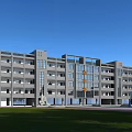 Modern School Building with Multi Storey Glass Facade and Green Front Lawn Design