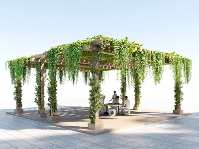 Green Leafy Pergola with Hanging Vines and Outdoor Seating Area for Relaxing 3d model