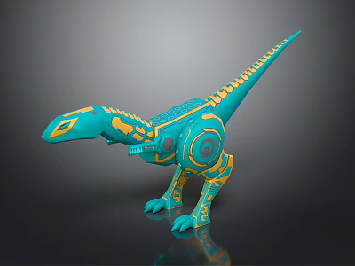 Turquoise And Yellow Mechanical Dinosaur With Robotic Structure And Toy Design 3d model