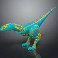 Turquoise And Yellow Mechanical Dinosaur With Robotic Structure And Toy Design