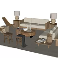 Quiet sofa tea table combination 3d model