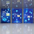 Tech Themed Blue Display Wall With Data Charts And Smart Icons Features Digital Elements 3d model