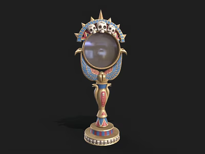Egyptian Style Decorative Mirror With Golden Frame Skull Decorations And Colorful Base 3d model
