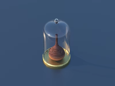Elegant Decorative Ornament Combination with Glass Cloche Wooden Sculpture and Gold Base 3d model