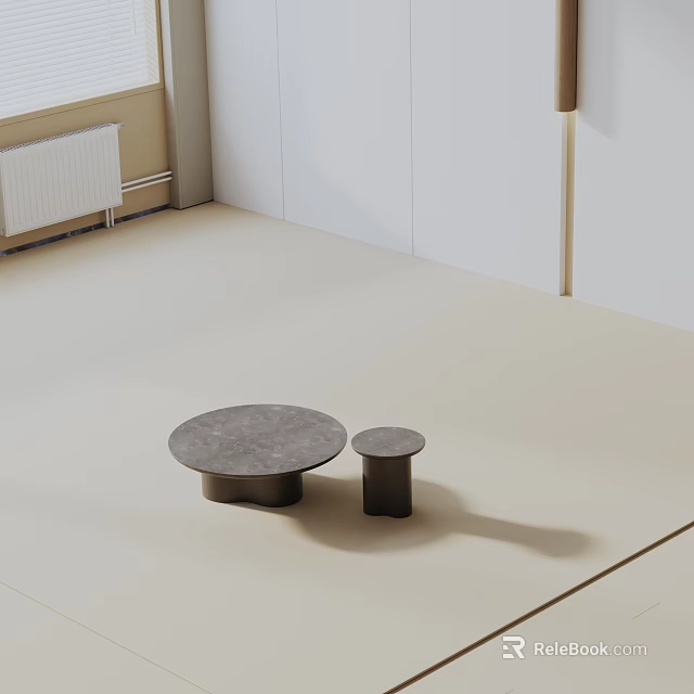 Gray Modern Round Coffee Table Set With Cylindrical Side Table And Minimalist Design 3d model