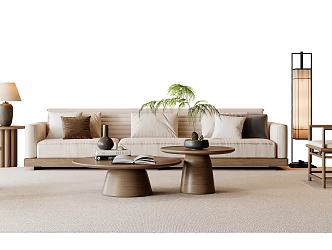 New Chinese Style Song Style Sofa Coffee Table Combination New Chinese Style Sofa Solid Wood Sofa Leisure Chair Sofa Stool New Chinese Style Floor Lamp Side Table Fabric Sofa 3d model