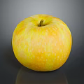 Fresh Yellow Apple With White Speckles And Stem On Shiny Black Surface