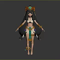 Game Movie Character With Cat Ear Headdress Long Black Hair And Egyptian Style Outfit