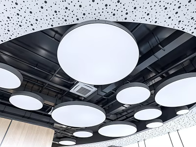 Modern Ceiling Design With Decorative Dots Multiple Circular Lights And Black Framework 3d model