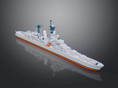 3D Rendered Warship Model With White Body Orange Bottom And Antennas 3d model