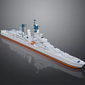 3D Rendered Warship Model With White Body Orange Bottom And Antennas