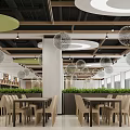 Modern Restaurant Interior With Tables Chairs And Greenery 3d model