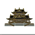 Traditional Chinese Ancient Architecture With Multi Tiered Gold Black Roof And Ornate Eaves