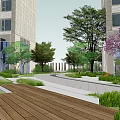 Garden Landscape Design Between High Rise Buildings With Green Areas And Paths