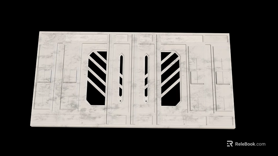 Industrial Equipment Metal Panel with Diagonal Striped Holes and Structural Design 3d model 